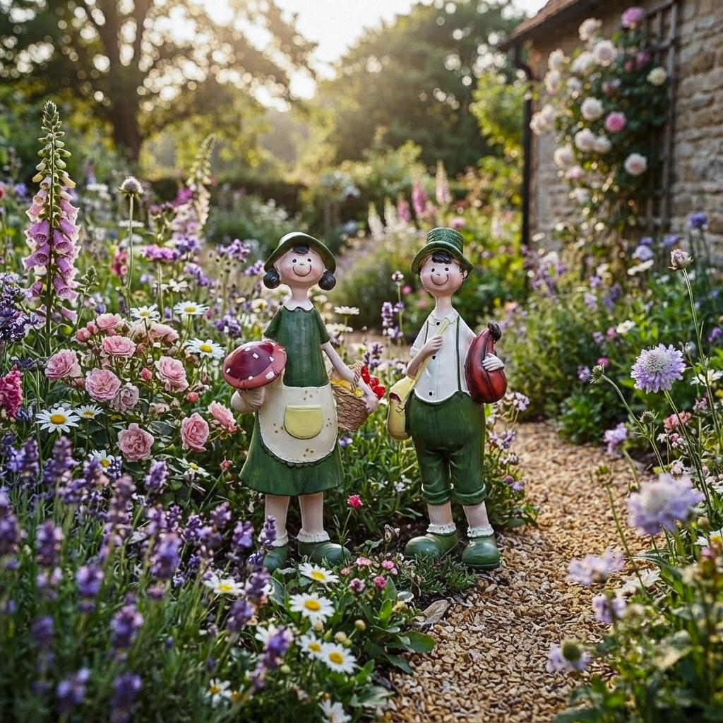Garden Couple Figurines Set, Mini Farmer Couple Statue, Fairy Garden Decor, Resin Garden Ornament, Outdoor Yard Decoration Gift, Farm Decor