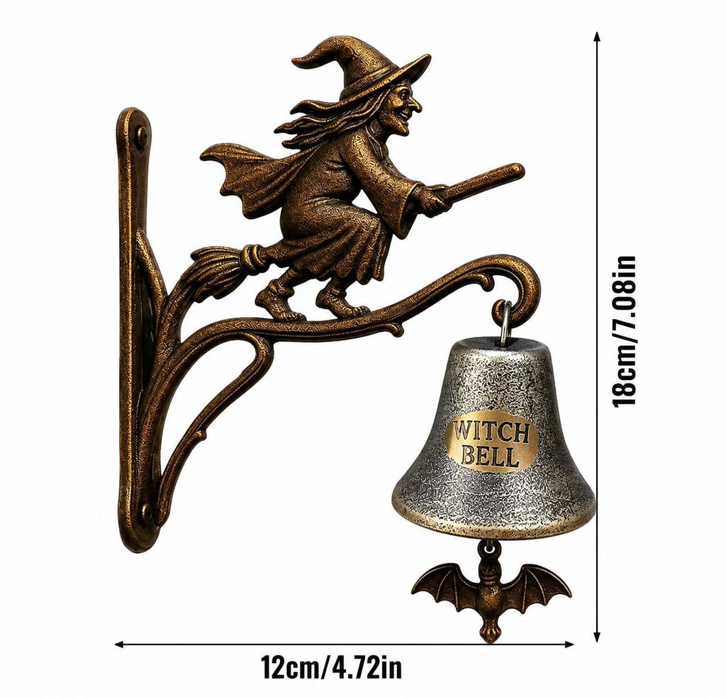 Witch Bell Wall Decor, Halloween Door Chime, Flying Witch Broom Hanger, Gothic Porch Accent, Spooky Entryway Ornament, Autumn Home Gift