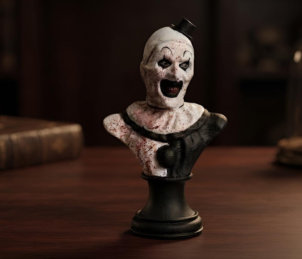 Terrifier Art the Clown Bust Statue, Scary Killer Horror Movie Figurine, Spooky Halloween Decor, Evil Creepy Tabletop Ornament Sculpture.