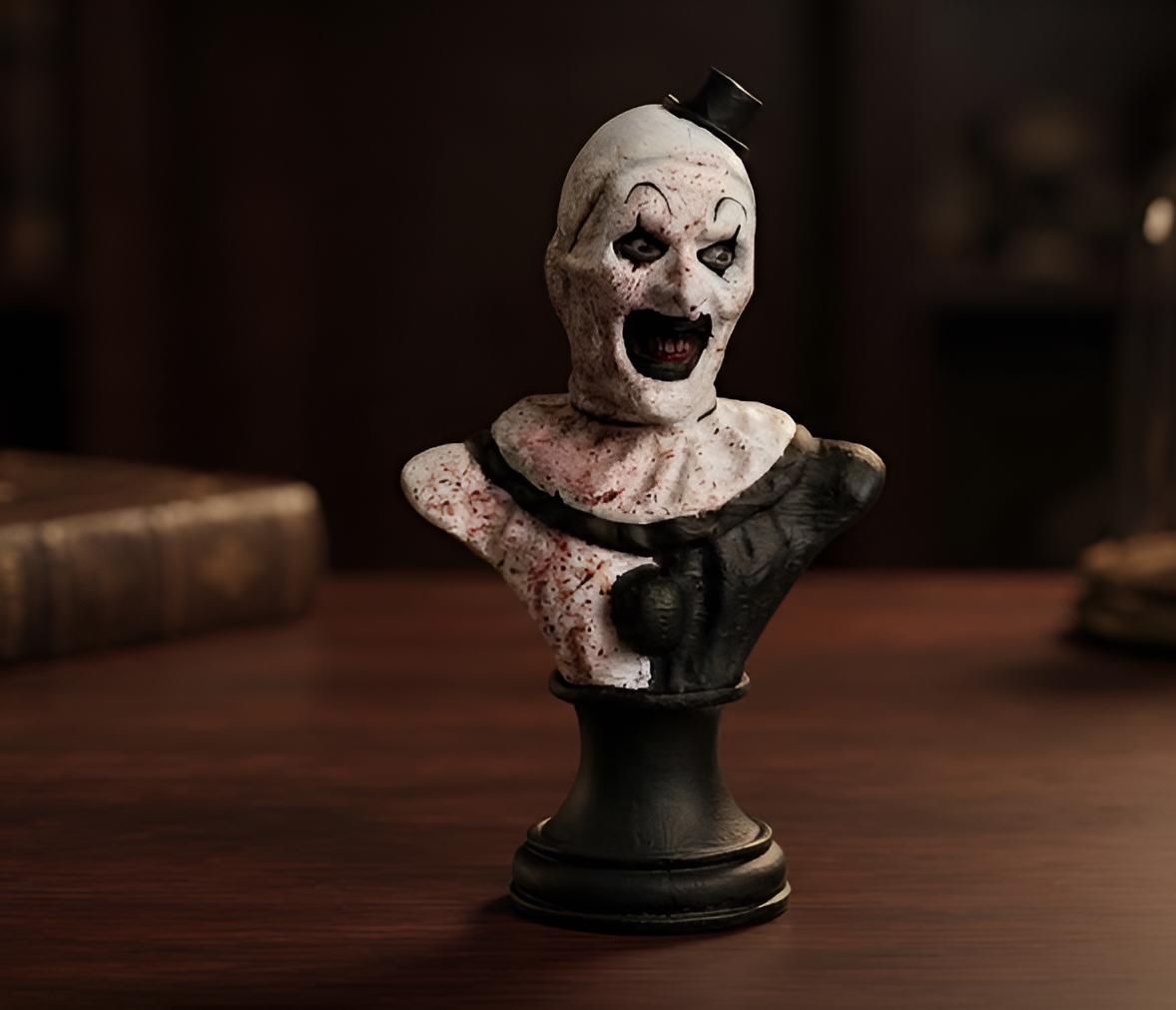 Terrifier Art the Clown Bust Statue, Scary Killer Horror Movie Figurine, Spooky Halloween Decor, Evil Creepy Tabletop Ornament Sculpture.