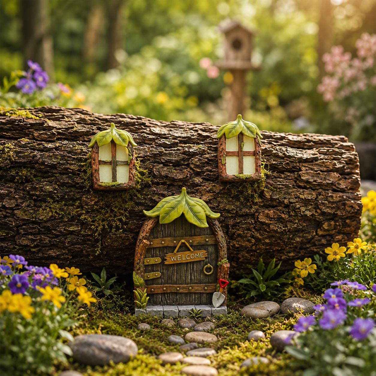 Fairy Door with Windows, Miniature Fairy Garden Door Set, Tree Fairy Door Decor, Enchanted Garden Ornament, Outdoor Garden Decor, Tree Decor