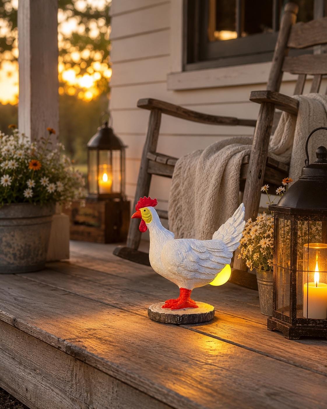Solar Chicken Garden Light, Hen Outdoor Lantern, Farmhouse Yard Decor, Chicken Statue Light, Patio Tabletop Ornament, Country Garden Gift