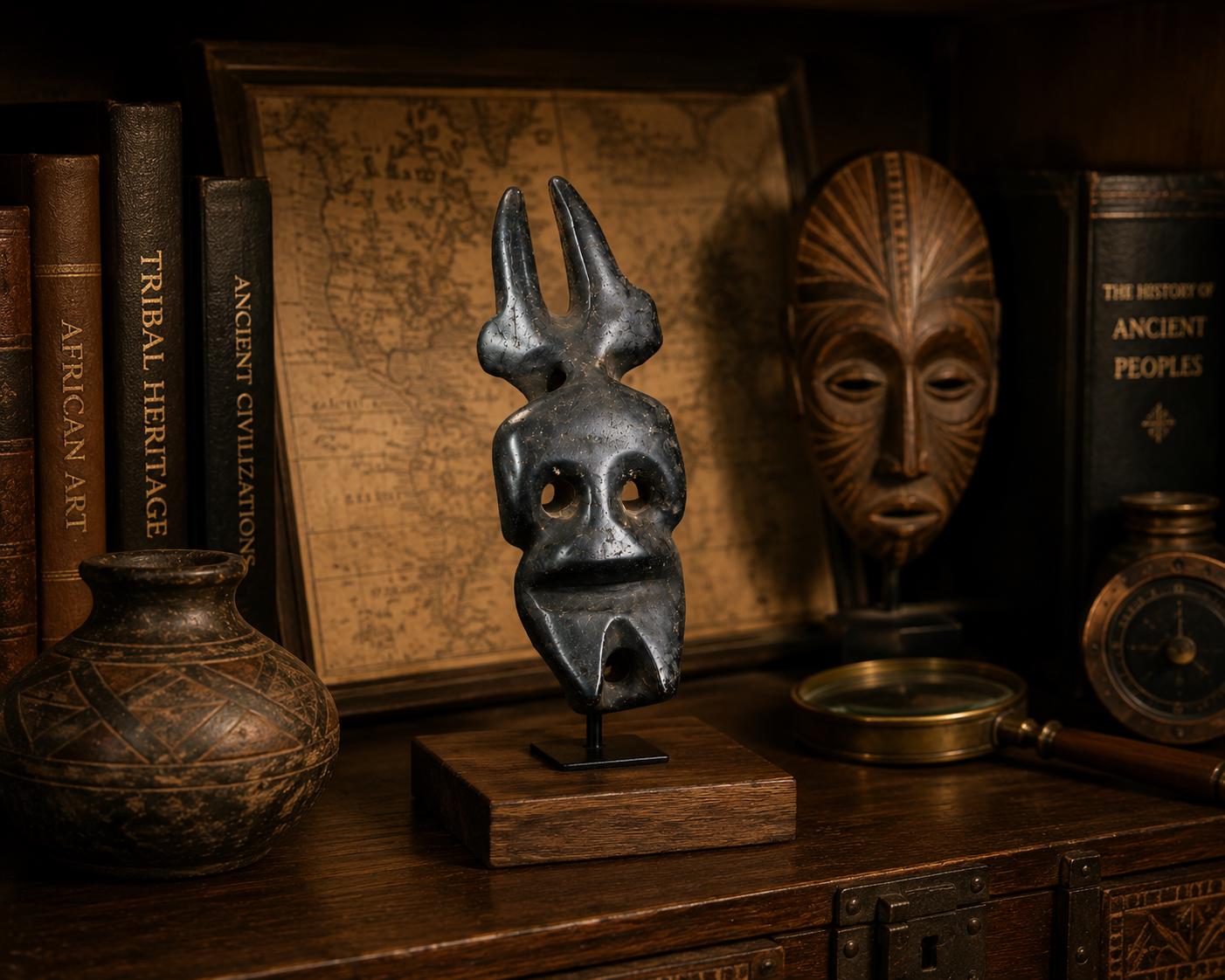 Tribal Mask Statue, African Art Sculpture, Black Figurine, Ethnic Home Decor, Cultural Display, Boho Office Accent, Collector Gift