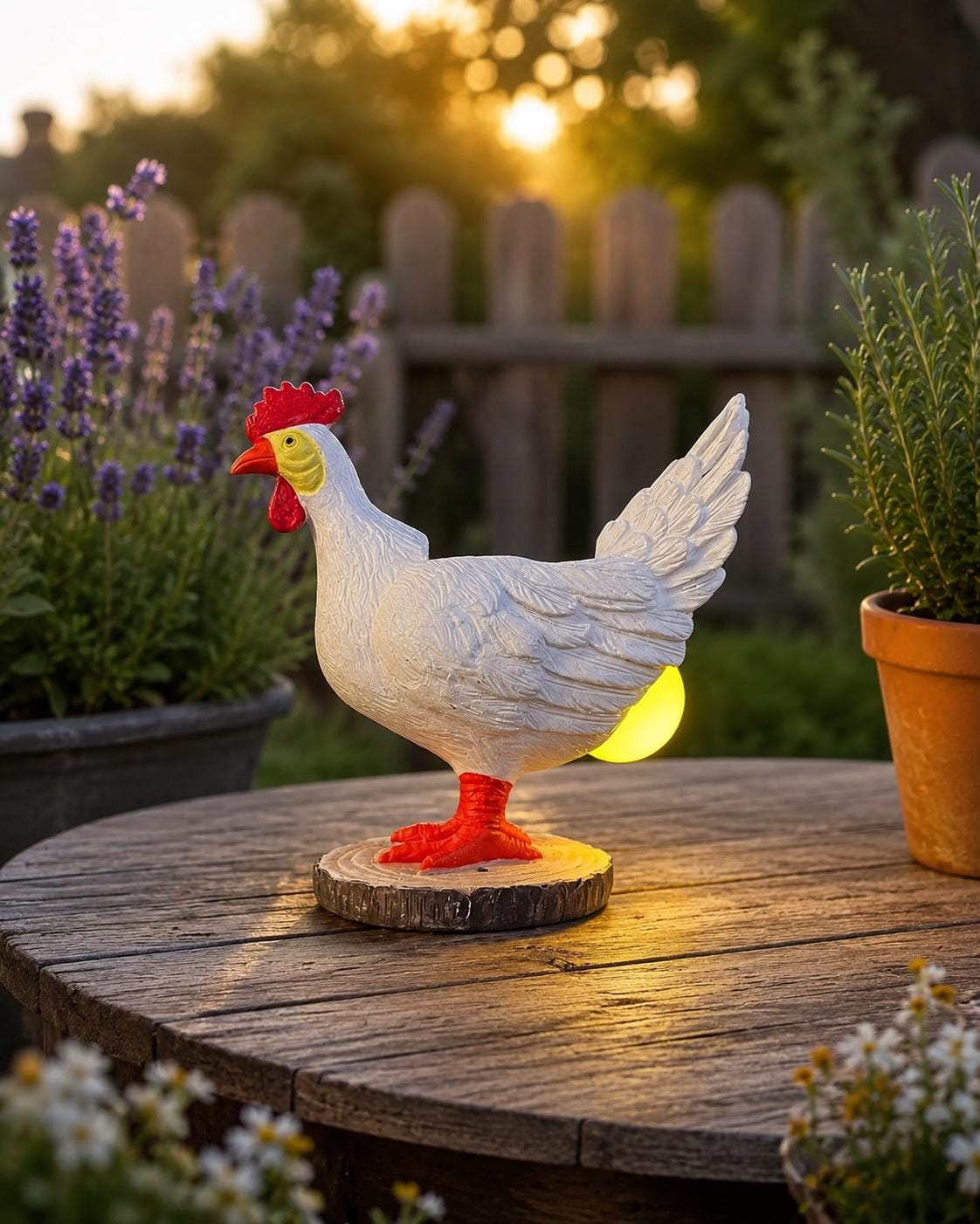 Solar Chicken Garden Light, Hen Outdoor Lantern, Farmhouse Yard Decor, Chicken Statue Light, Patio Tabletop Ornament, Country Garden Gift