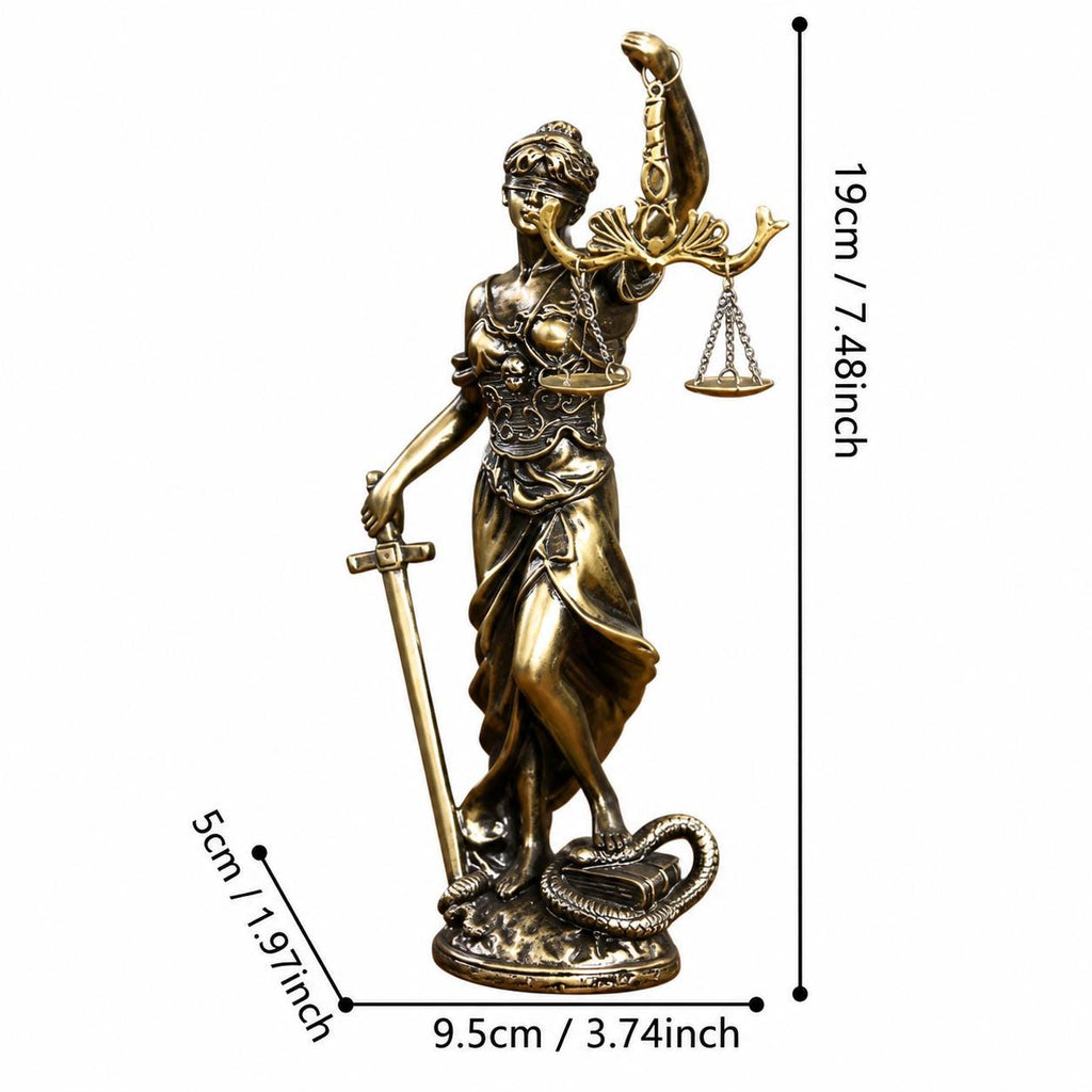 Lady Justice Statue with Clock, Lawyer Office Decor, Legal Gift, Scales Figurine, Law Firm Desk Ornament, Attorney Present.