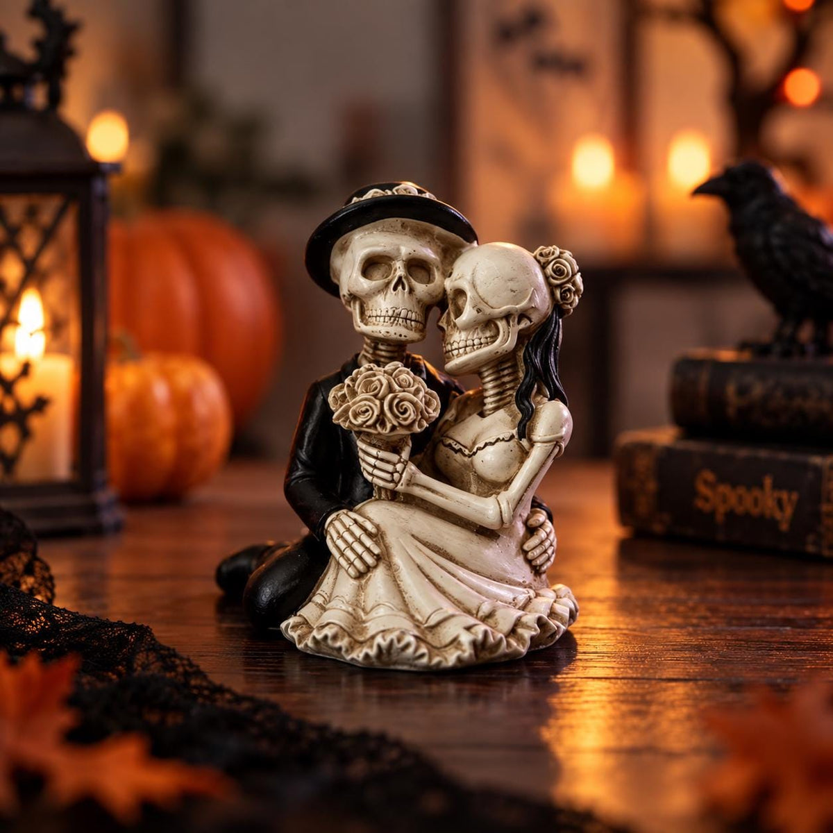 Skeleton Couple Statue, Gothic Wedding Decor, Day of the Dead Figurine, Romantic Halloween Gift, Macabre Home Accent, Dark Love Sculpture