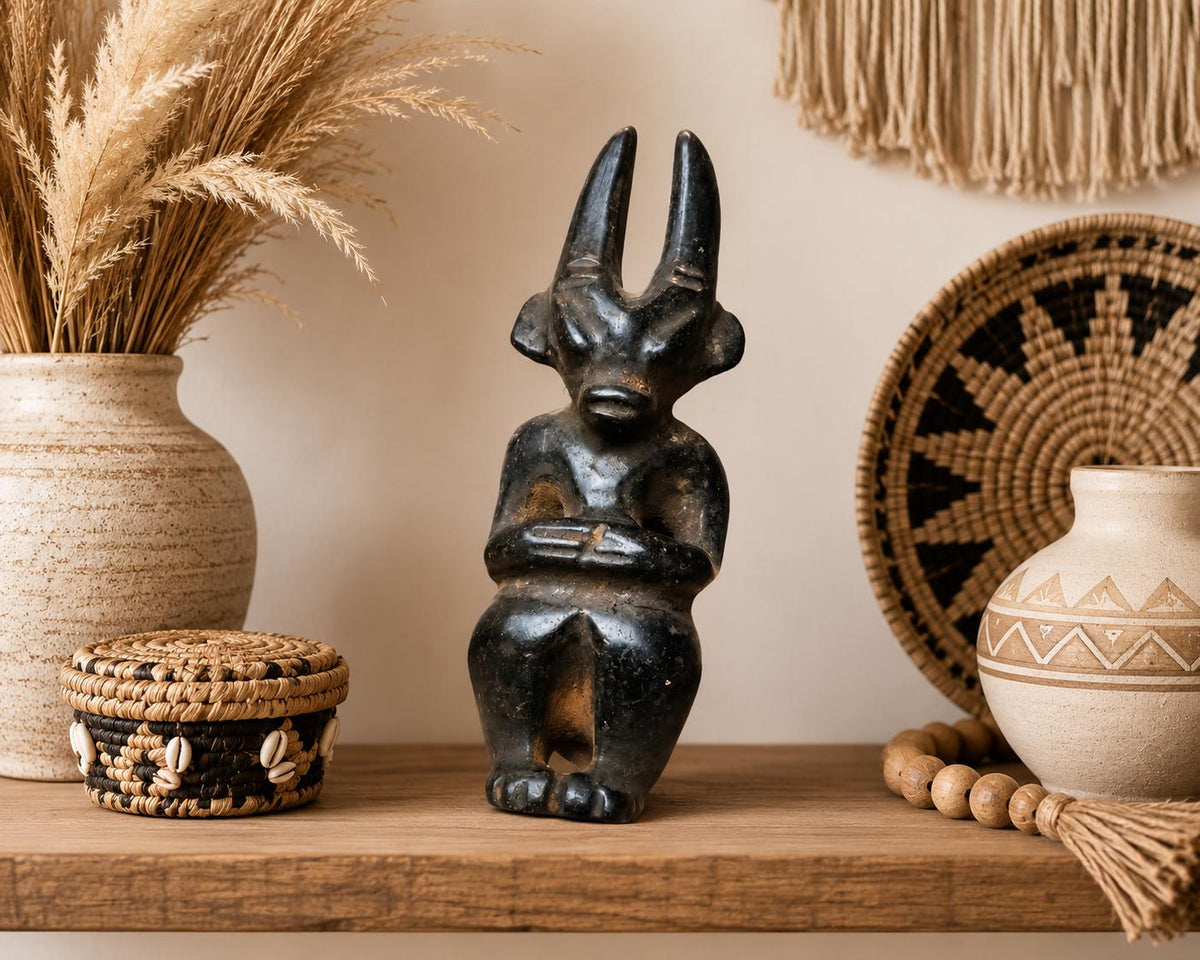 Tribal Mask Statue, African Art Sculpture, Black Figurine, Ethnic Home Decor, Cultural Display, Boho Office Accent, Collector Gift