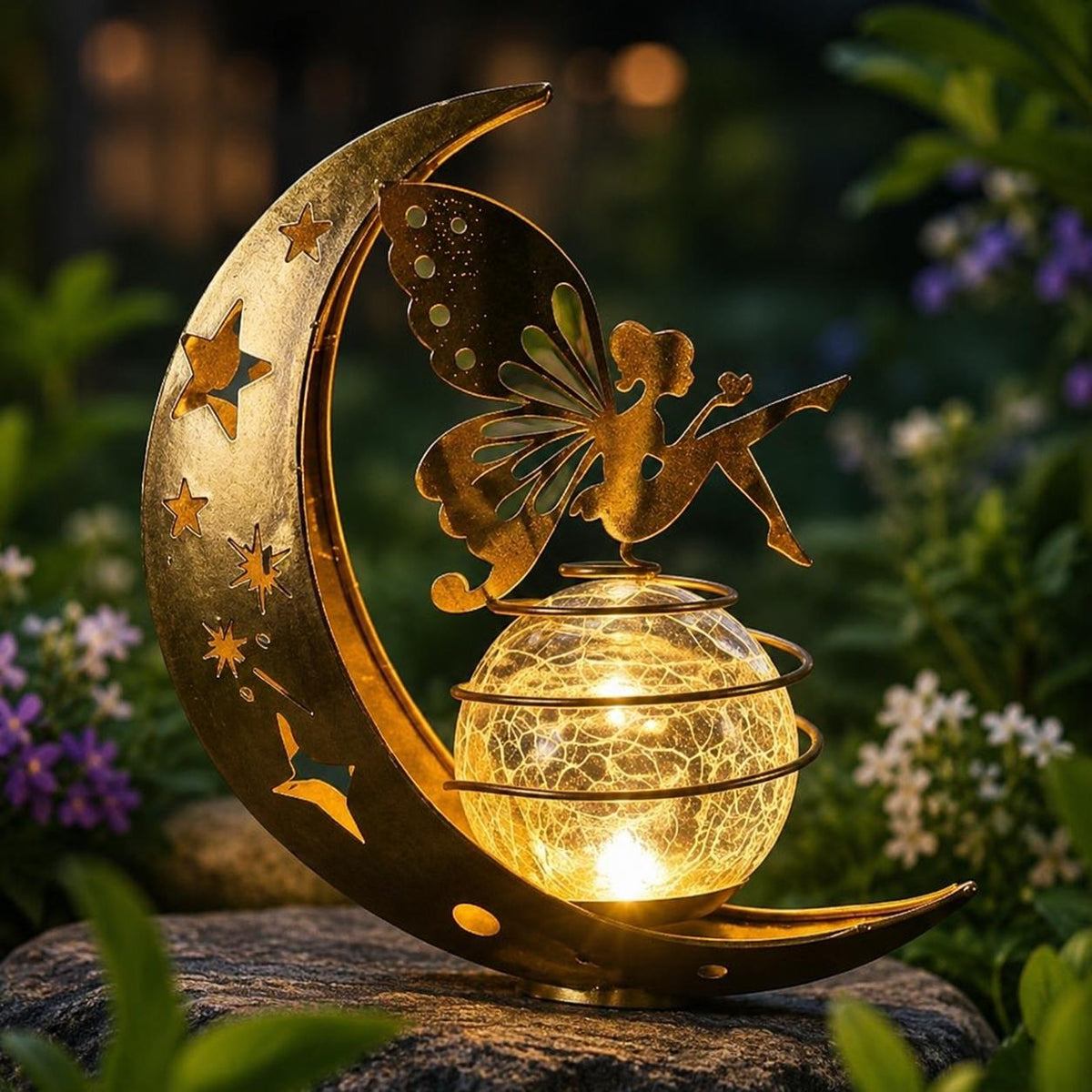 Solar Fairy Moon Garden Stake Light, Outdoor LED Crescent Moon Decor, Waterproof Fairy Pathway Light, Celestial Yard Ornament, Garden Decor
