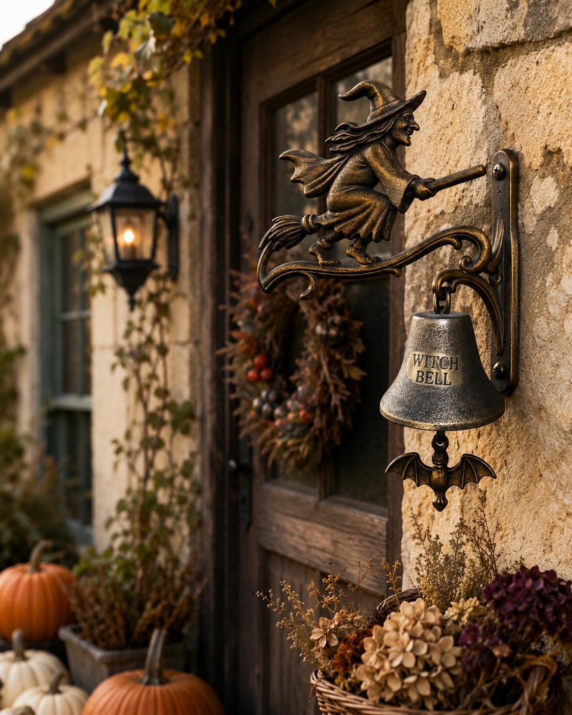 Witch Bell Wall Decor, Halloween Witch Broom Hanging, Gothic Porch Ornament, Spooky Garden Decoration, Haunted House Gift.