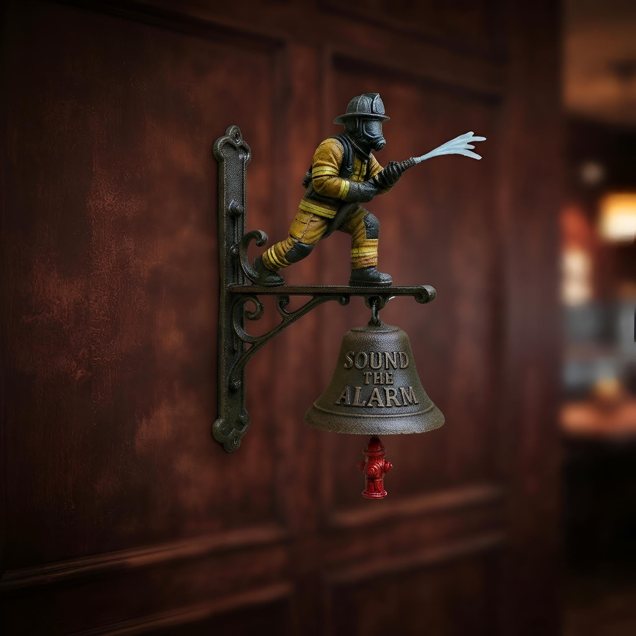 Firefighter Bell Wall Decor, Fireman Garden Statue, Vintage Alarm, Rustic Entryway Accent, First Responder Gift, Outdoor Porch Art.