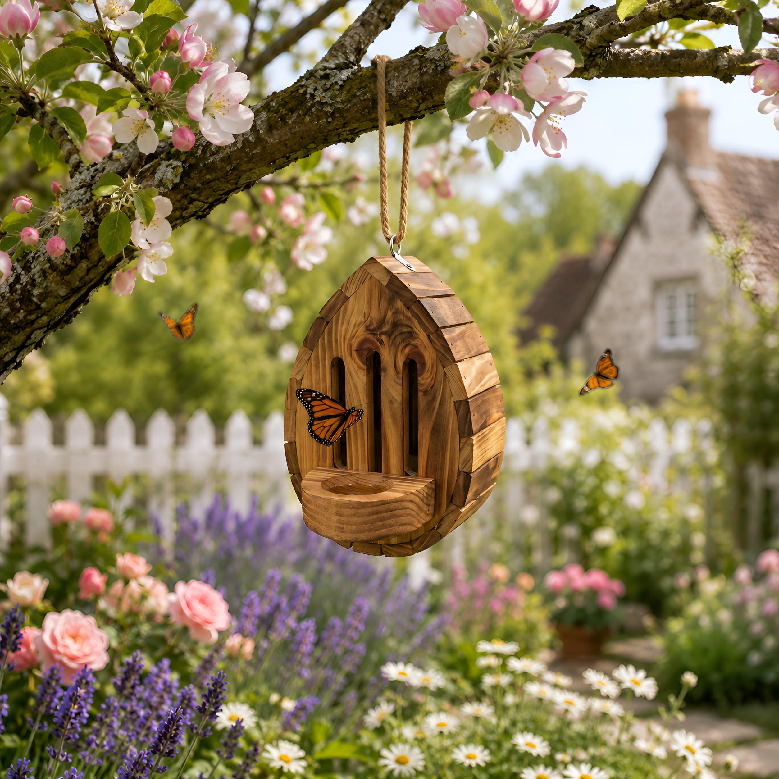 Hanging Wooden Butterfly Shelter, Rustic Butterfly Habitat, Outdoor Garden Insect House, Pollinator Friendly Yard Decor Gift, Garden Decor