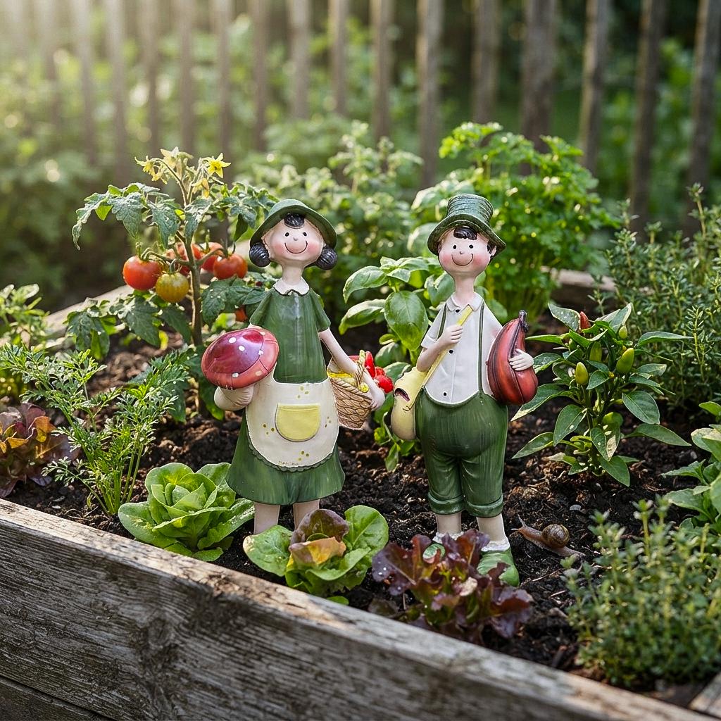 Garden Couple Figurines Set, Mini Farmer Couple Statue, Fairy Garden Decor, Resin Garden Ornament, Outdoor Yard Decoration Gift, Farm Decor