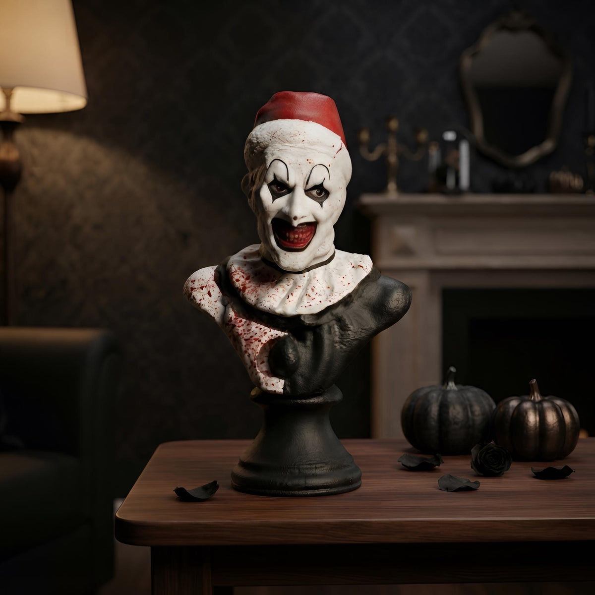 Terrifier Art the Clown Bust Statue, Scary Killer Horror Movie Figurine, Spooky Halloween Decor, Evil Creepy Tabletop Ornament Sculpture.