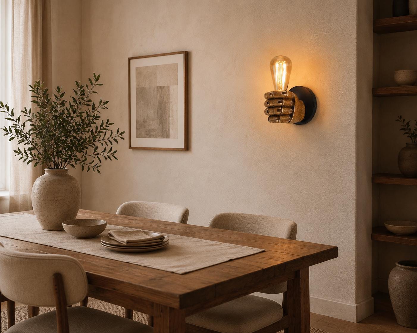 Rustic Hand Wall Light, Wood Look Resin Wall Sconce, Vintage Bedside Lamp, Industrial Bedroom Lighting, Unique Home Decor Gift,Bedroom Decor