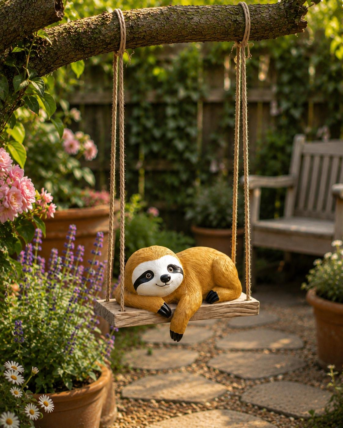 Cute Sloth Tree Swing Ornament, Resin Hanging Animal Decor, Whimsical Garden Statue, Outdoor Yard Decoration, Sloth Lover Gift, Garden Decor