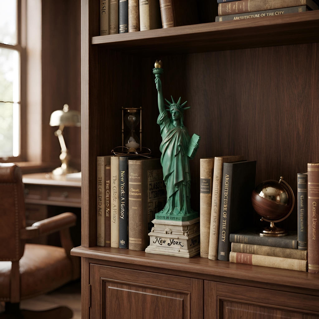 Statue of Liberty Figurine, New York City Replica Sculpture, Vintage Green Patina Torch Monument, American Landmark Desk Accent.