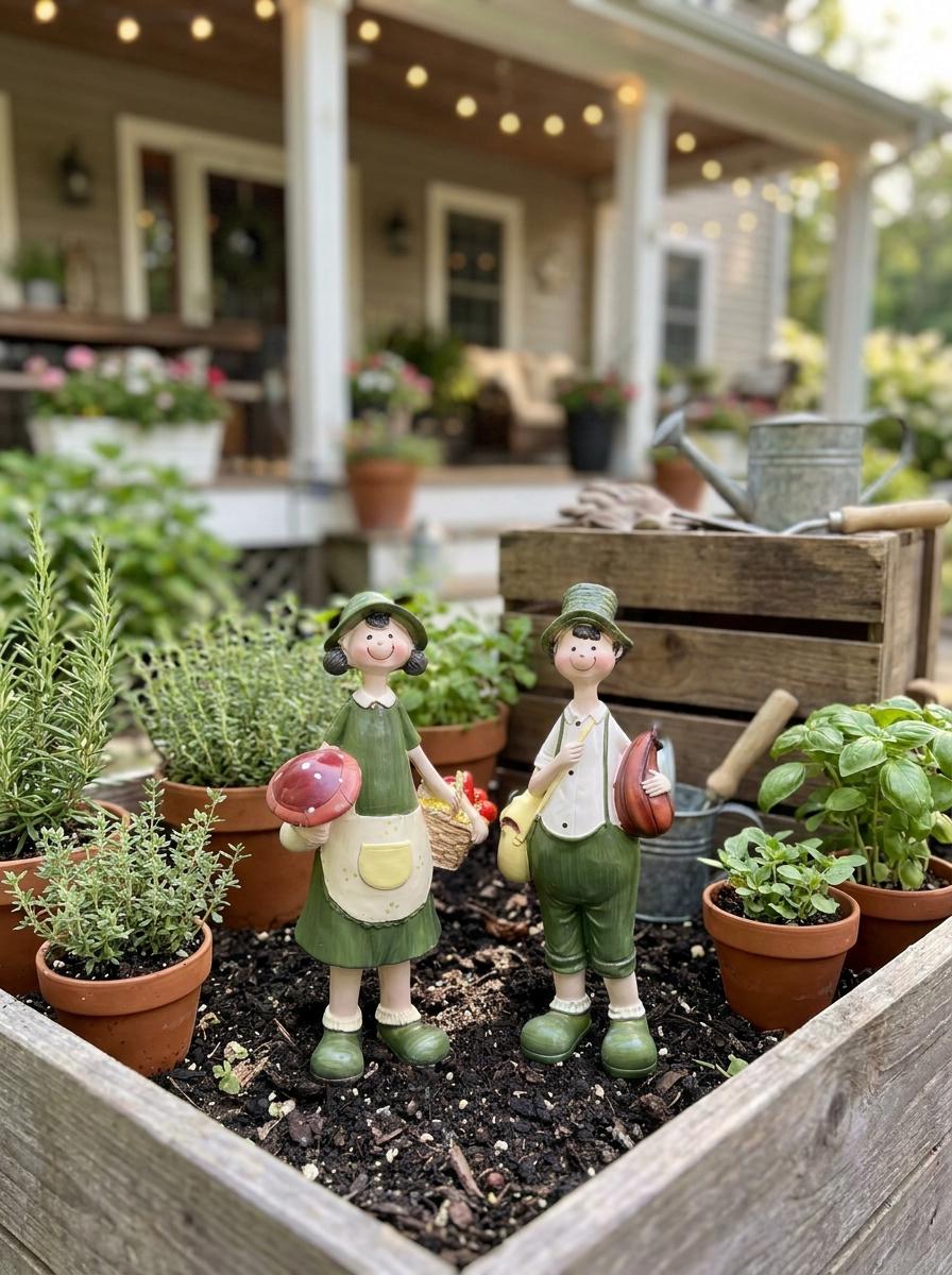 Garden Couple Figurines Set, Mini Farmer Couple Statue, Fairy Garden Decor, Resin Garden Ornament, Outdoor Yard Decoration Gift, Farm Decor