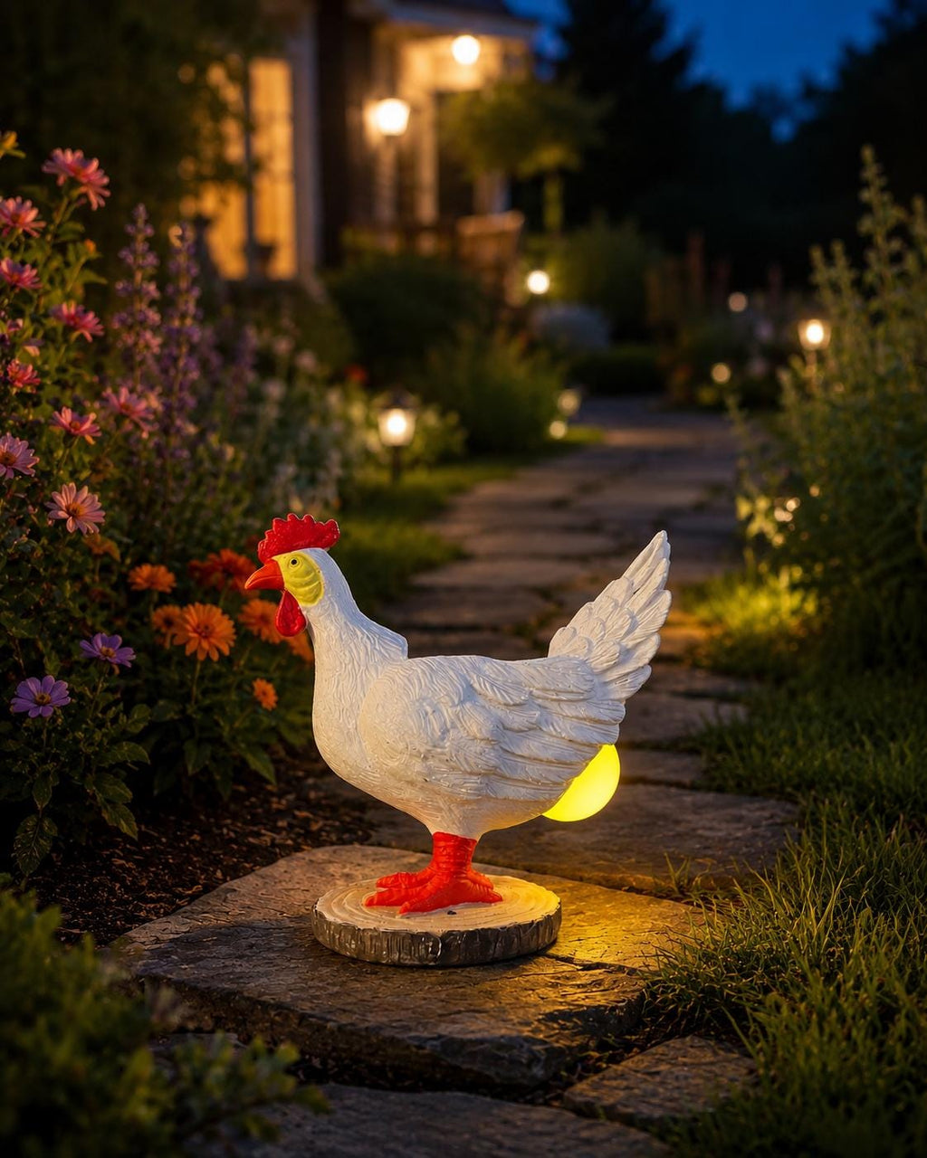 Solar Chicken Garden Light, Hen Outdoor Lantern, Farmhouse Yard Decor, Chicken Statue Light, Patio Tabletop Ornament, Country Garden Gift