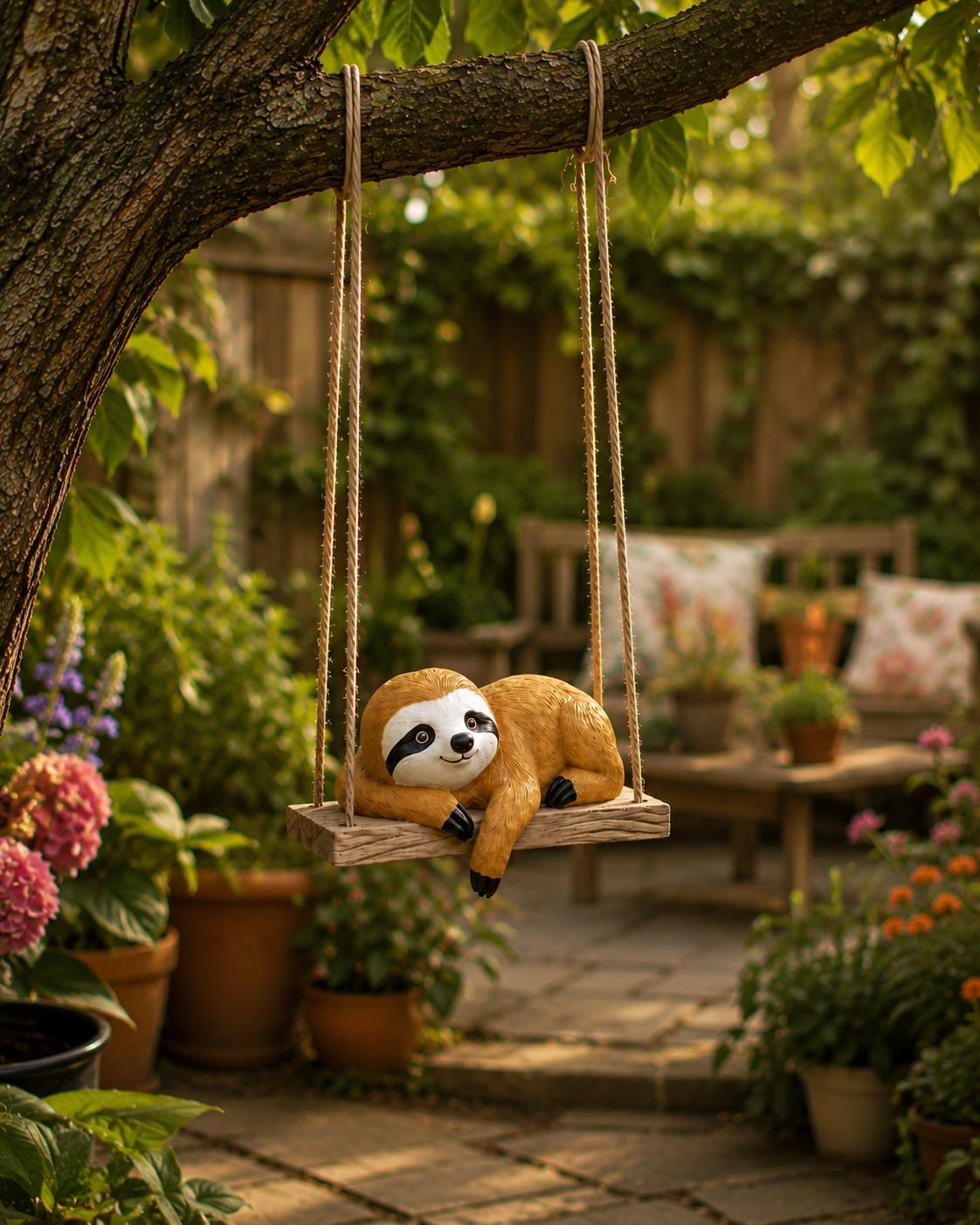 Cute Sloth Tree Swing Ornament, Resin Hanging Animal Decor, Whimsical Garden Statue, Outdoor Yard Decoration, Sloth Lover Gift, Garden Decor
