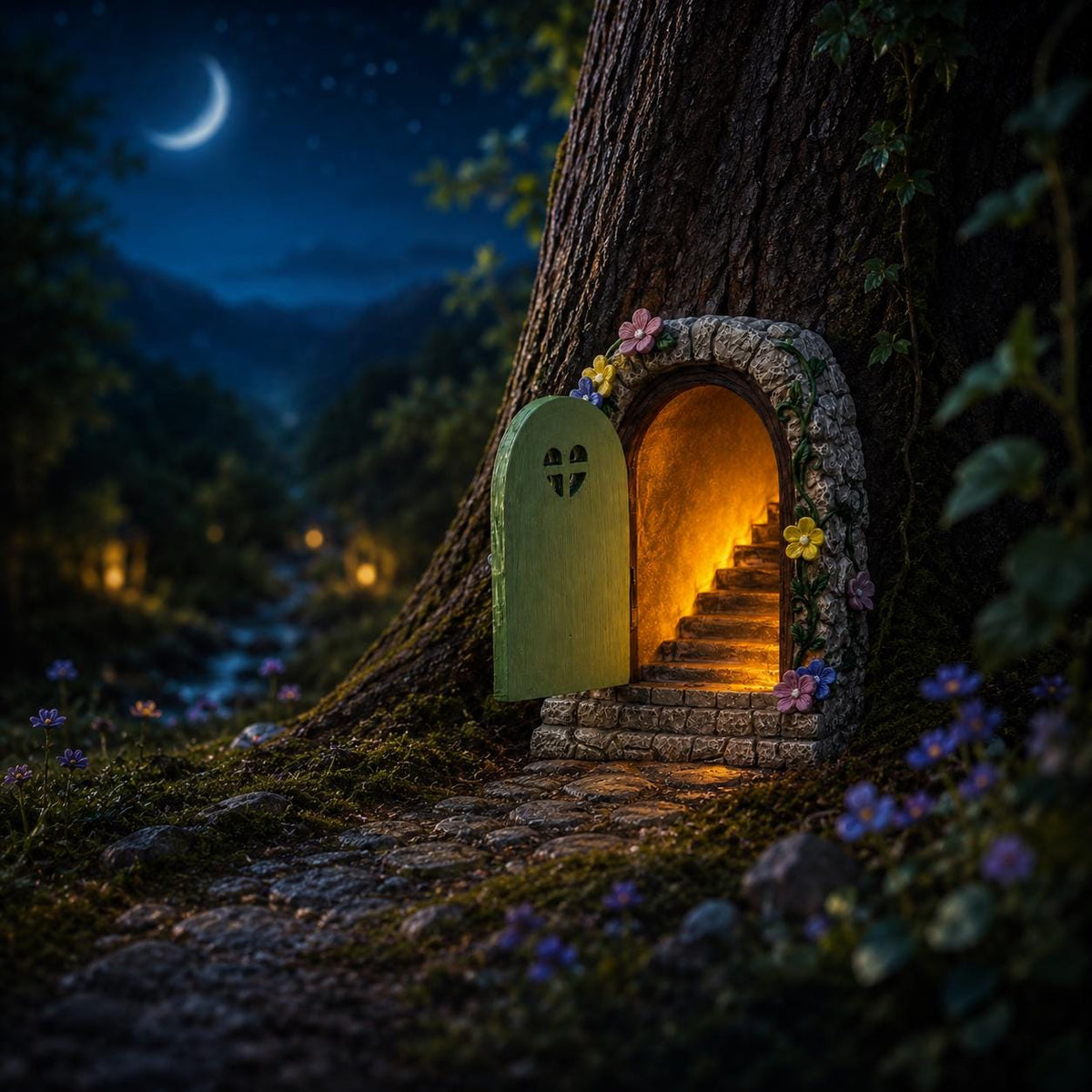 Solar Fairy Door Garden Light, Enchanted Tree Door Decor, Fairy Garden Ornament, Woodland Outdoor Light, Magical Garden Gift, Garden Decor