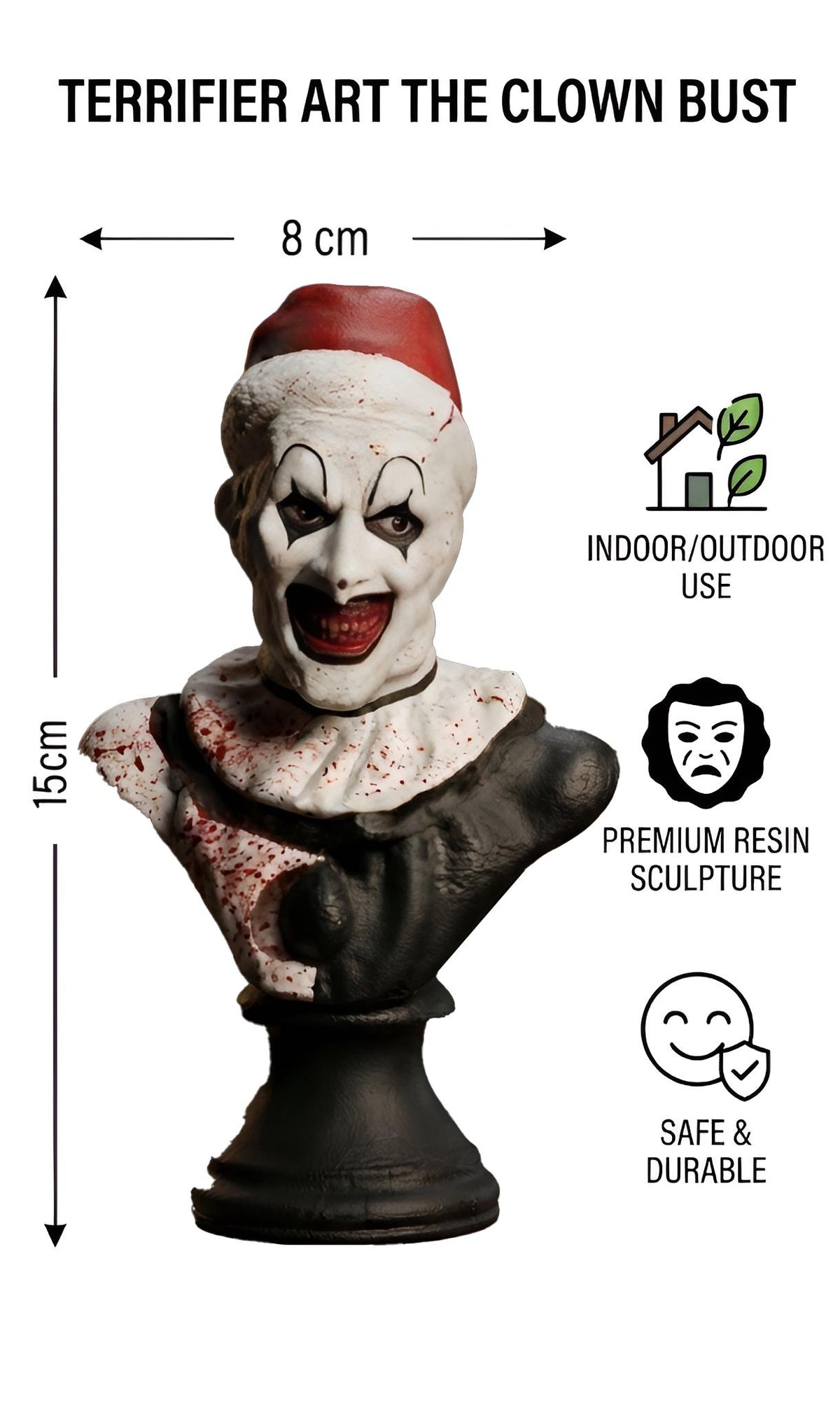Terrifier Art the Clown Bust Statue, Scary Killer Horror Movie Figurine, Spooky Halloween Decor, Evil Creepy Tabletop Ornament Sculpture.