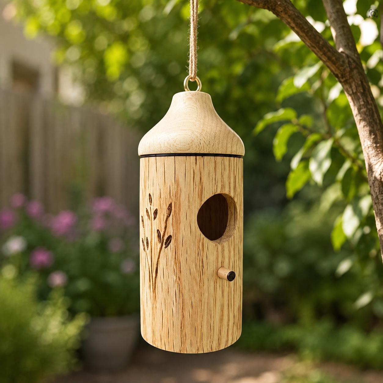 Hanging Birdhouse Garden Bird Feeder, Rustic Outdoor Decor, Acorn Cottage, Woodland Ornament, Backyard Accent, Nature Lover Gift.