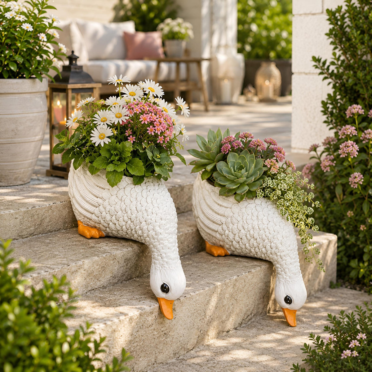 Goose Flower Planter Pot, Decorative Resin Bird Planter, Farmhouse Garden Decor, Cute Outdoor Plant Holder, Patio Ornament,Garden Decoration