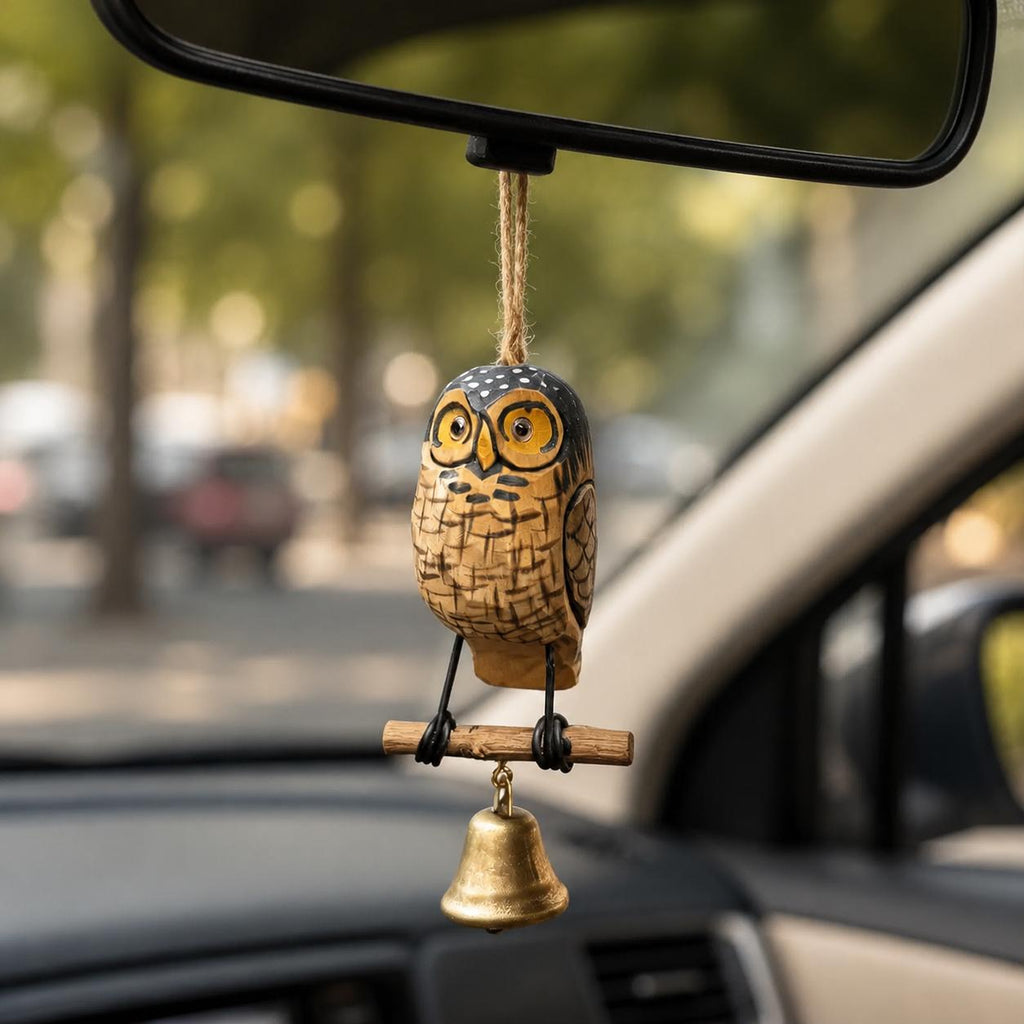 Wooden Owl Wind Chime, Handmade Hanging Owl Bell Ornament, Rustic Garden Decor, Outdoor Porch Chime, Bird Lover Gift, Hanging Ornament Gift