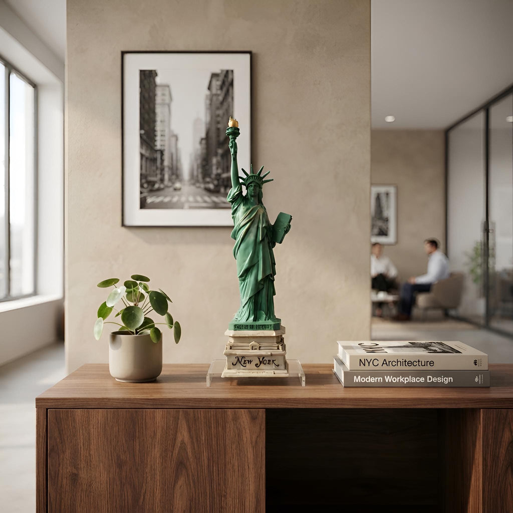 Statue of Liberty Figurine, New York City Replica Sculpture, Vintage Green Patina Torch Monument, American Landmark Desk Accent.