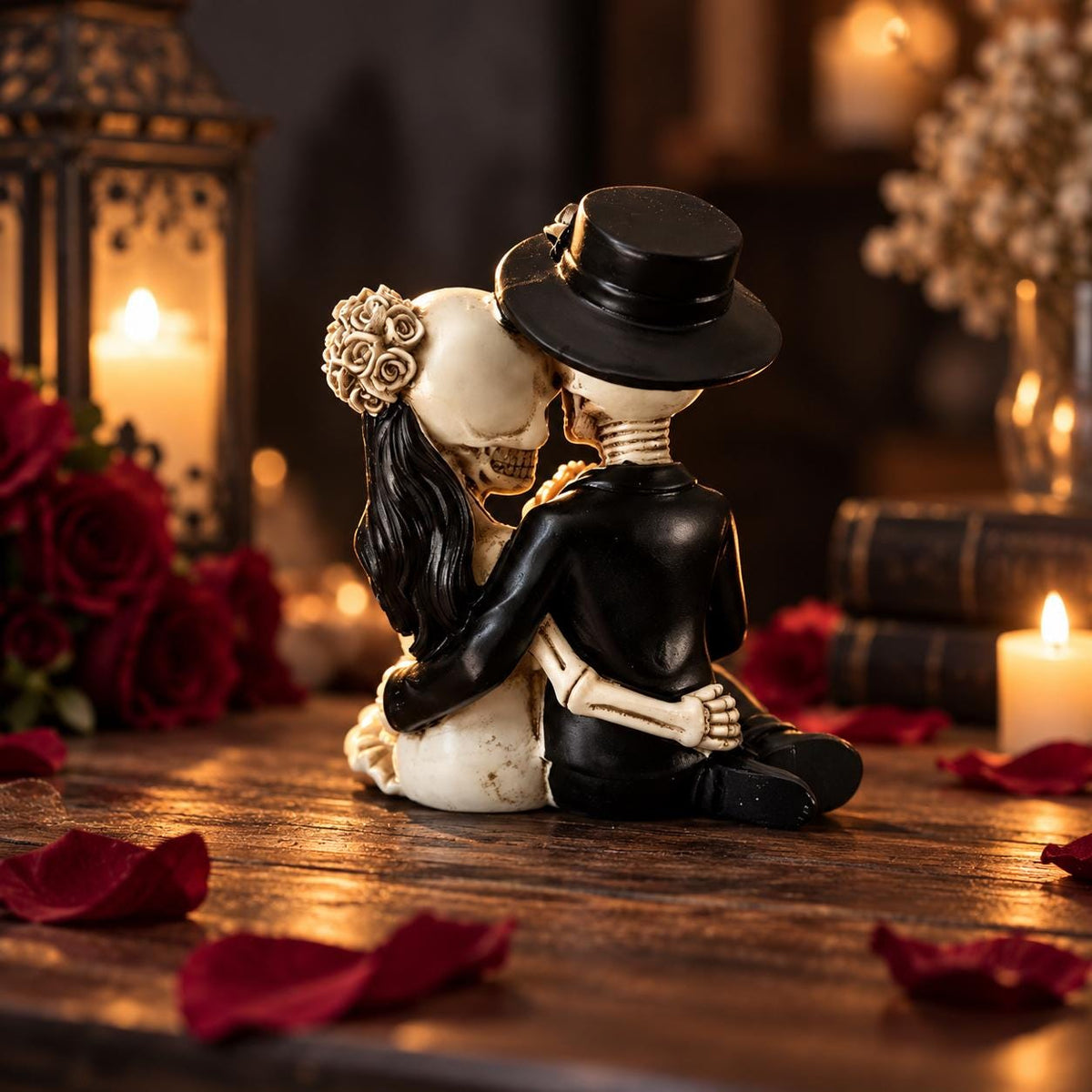 Skeleton Couple Statue, Gothic Wedding Decor, Day of the Dead Figurine, Romantic Halloween Gift, Macabre Home Accent, Dark Love Sculpture