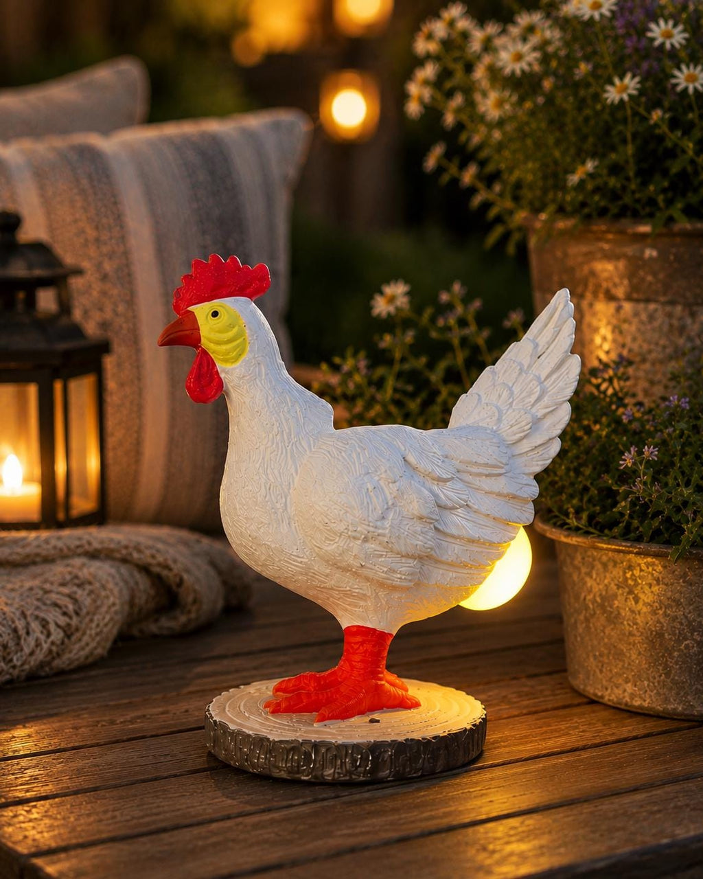 Solar Chicken Garden Light, Hen Outdoor Lantern, Farmhouse Yard Decor, Chicken Statue Light, Patio Tabletop Ornament, Country Garden Gift