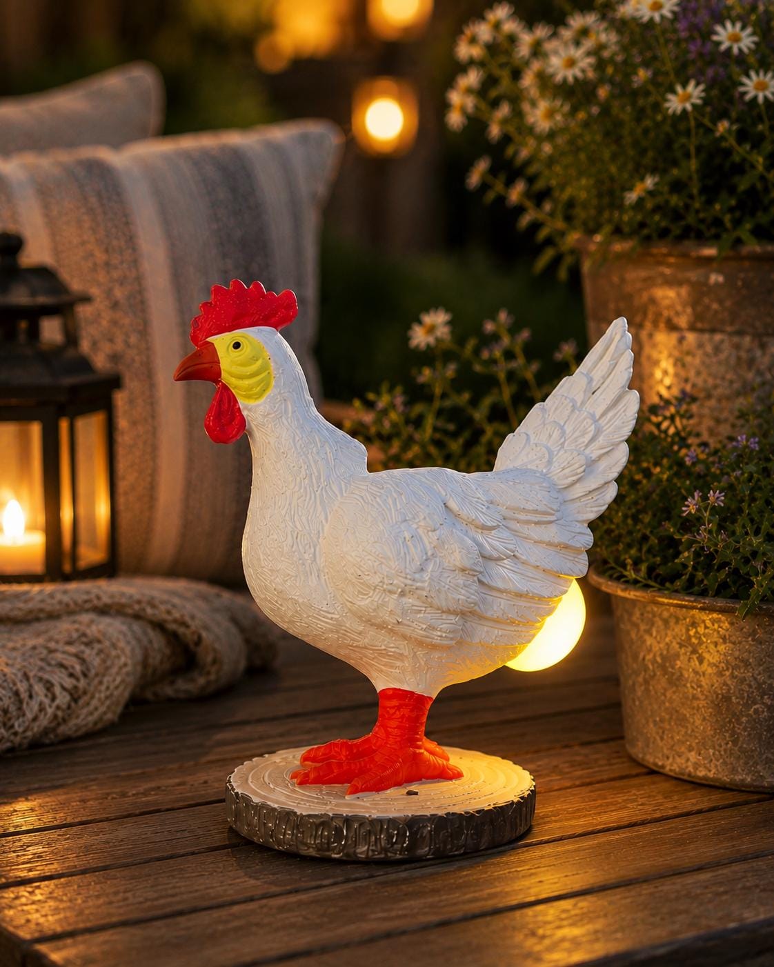 Solar Chicken Garden Light, Hen Outdoor Lantern, Farmhouse Yard Decor, Chicken Statue Light, Patio Tabletop Ornament, Country Garden Gift