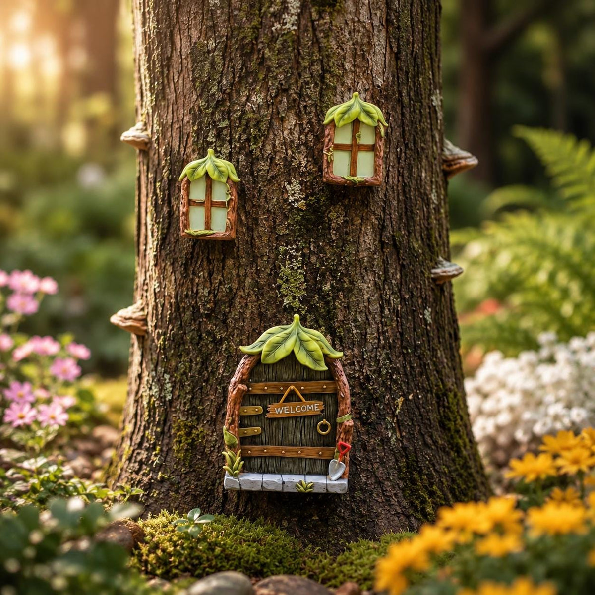 Fairy Door with Windows, Miniature Fairy Garden Door Set, Tree Fairy Door Decor, Enchanted Garden Ornament, Outdoor Garden Decor, Tree Decor