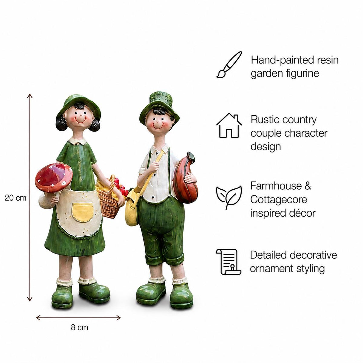 Garden Couple Figurines Set, Mini Farmer Couple Statue, Fairy Garden Decor, Resin Garden Ornament, Outdoor Yard Decoration Gift, Farm Decor
