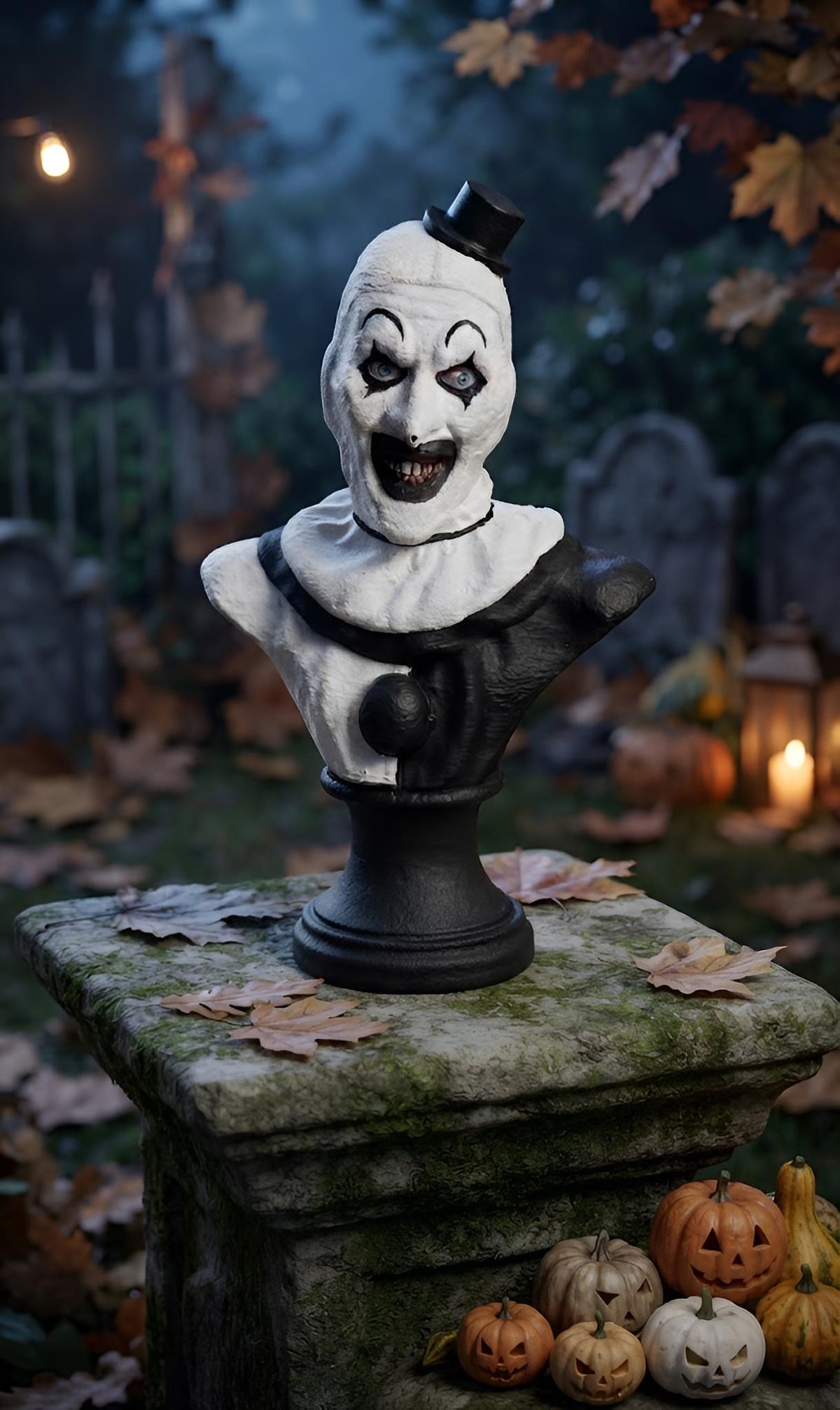 Terrifier Art the Clown Bust Statue, Scary Killer Horror Movie Figurine, Spooky Halloween Decor, Evil Creepy Tabletop Ornament Sculpture.