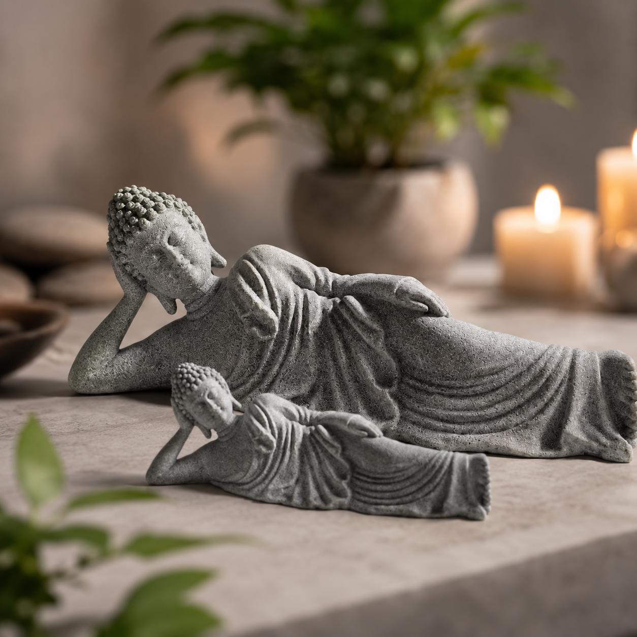 Reclining Buddha Statue, Zen Garden Sculpture, Meditation Decor, Peaceful Figurine, Buddhist Accent, Spiritual Home Ornament, Yoga Gift.