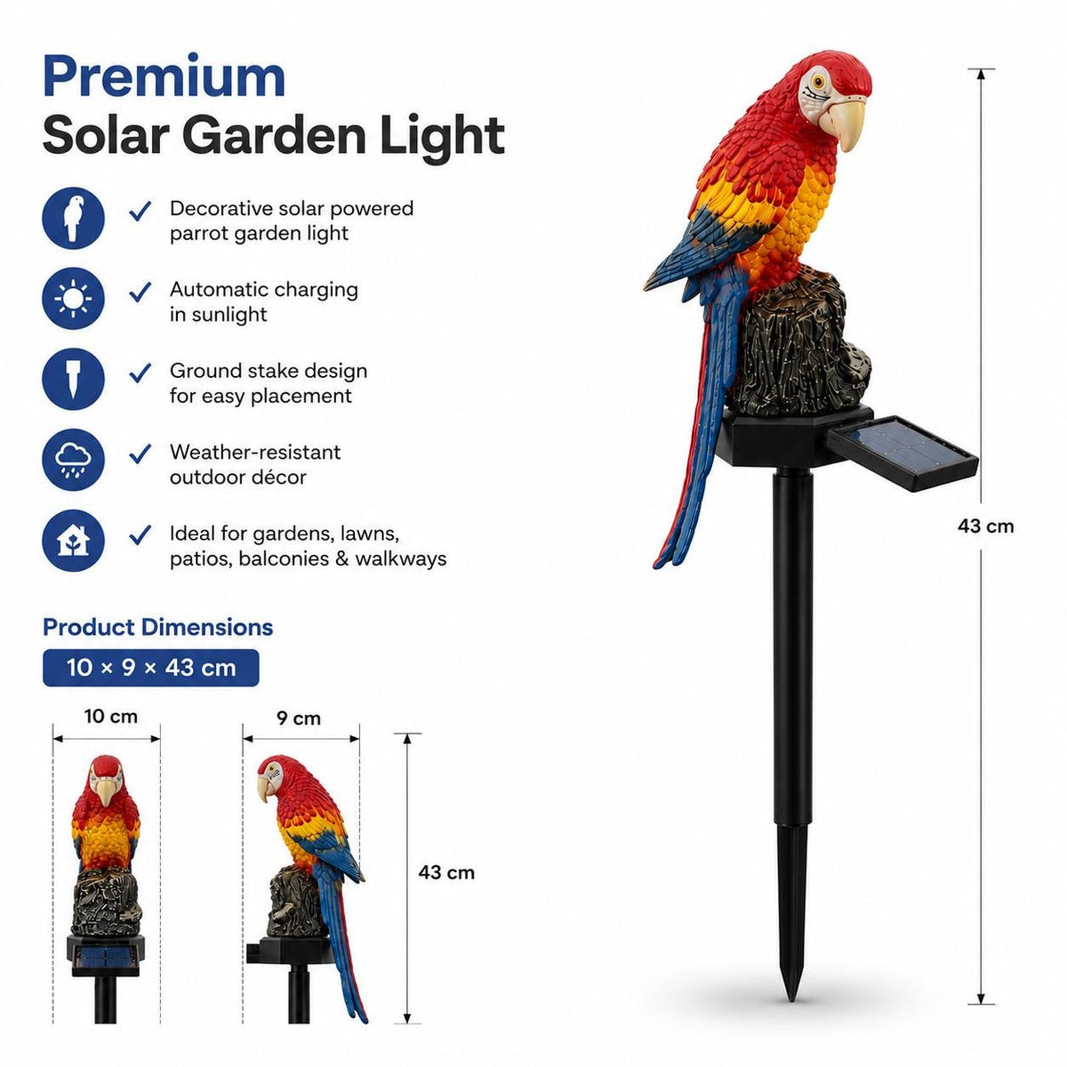 Solar Parrot Garden Stake, LED Macaw Outdoor Light, Waterproof Bird Yard Decor, Tropical Landscape Ornament, Garden Gift,Patio & Garden Gift