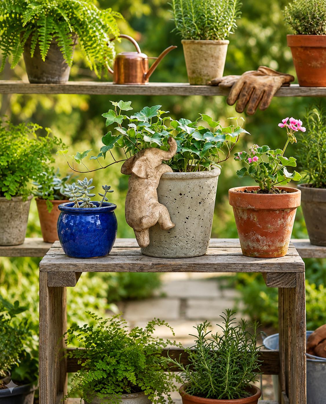 Elephant Planter Pot, Garden Statue Decor, Animal Flower Pot, Outdoor Patio Ornament, Whimsical Yard Accent, Nature Lover Gift