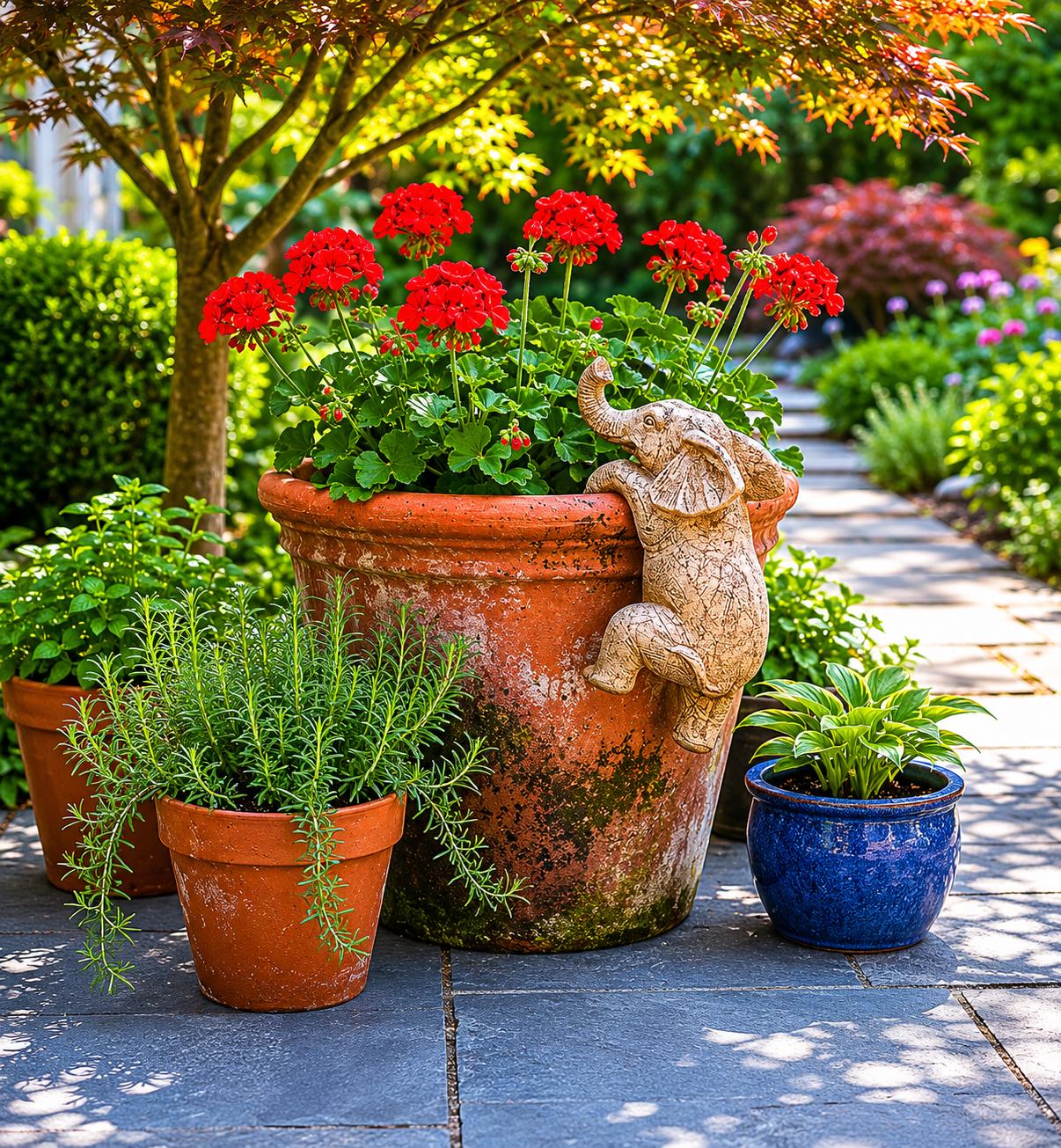 Elephant Planter Pot, Garden Statue Decor, Animal Flower Pot, Outdoor Patio Ornament, Whimsical Yard Accent, Nature Lover Gift