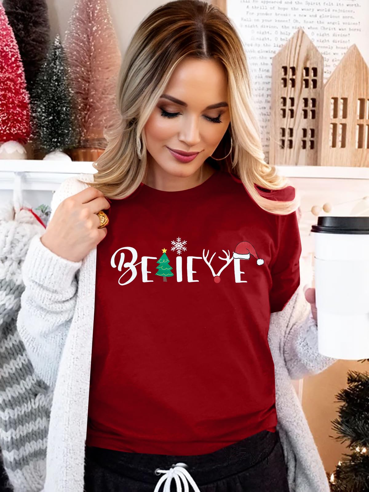 Christmas Believe Tree Shirt Cute Short Sleeve Christmas Outfits
