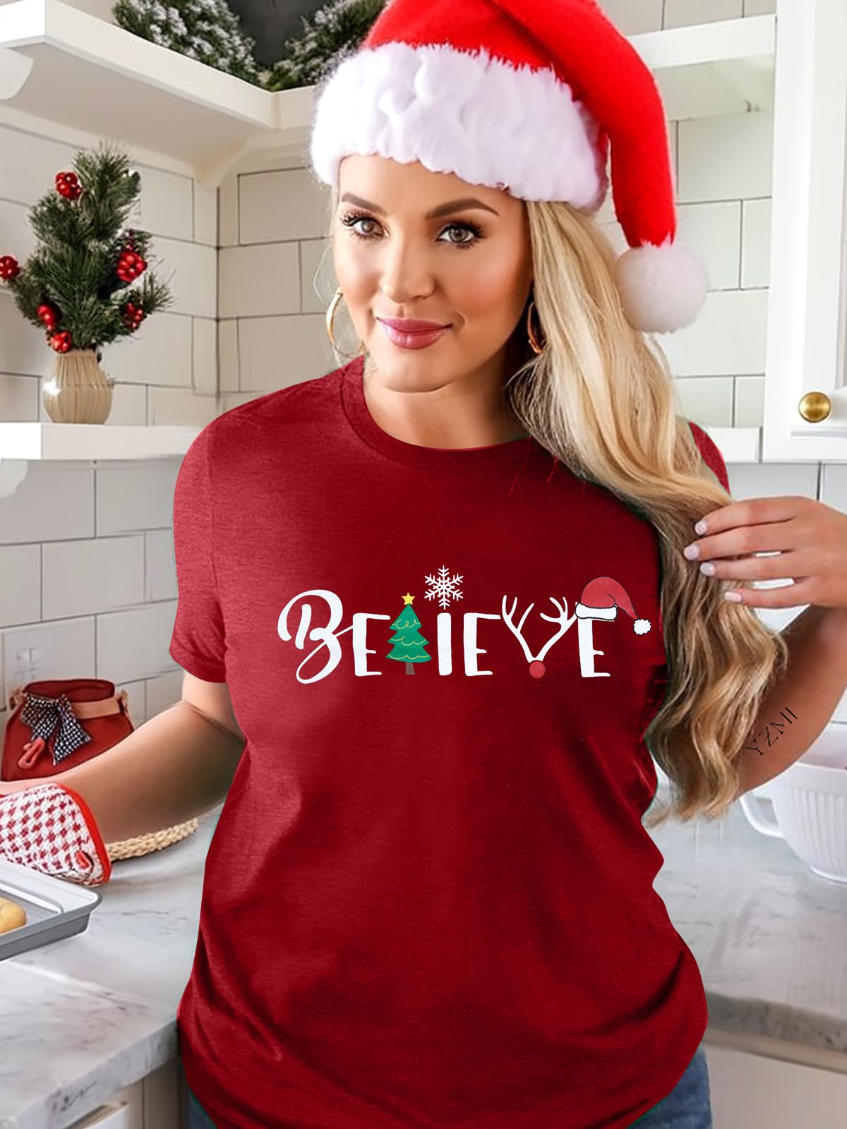 Christmas Believe Tree Shirt Cute Short Sleeve Christmas Outfits