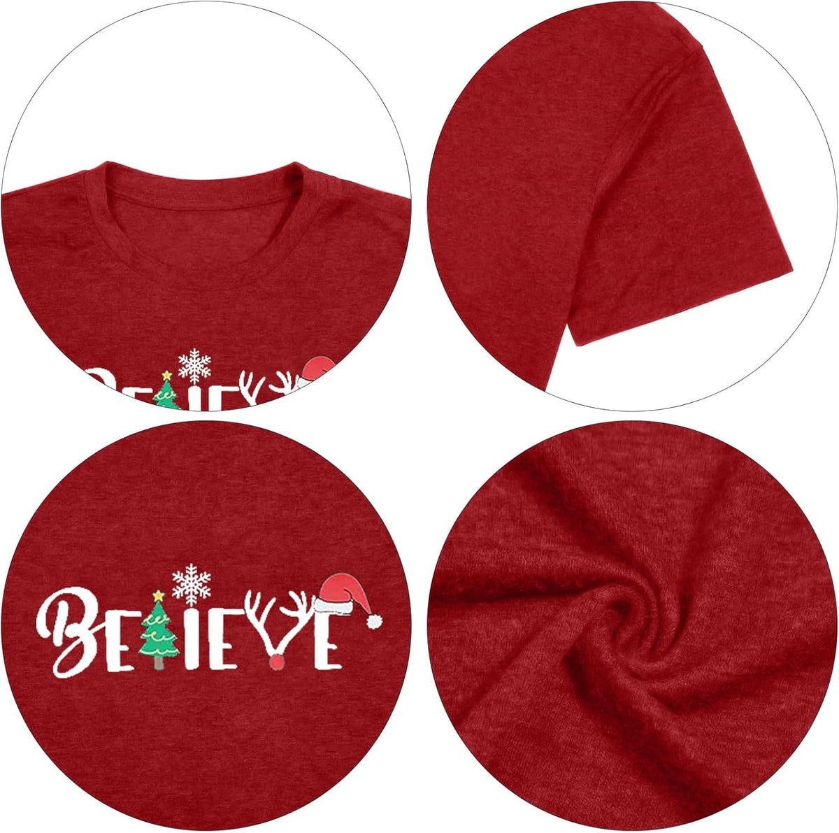 Christmas Believe Tree Shirt Cute Short Sleeve Christmas Outfits
