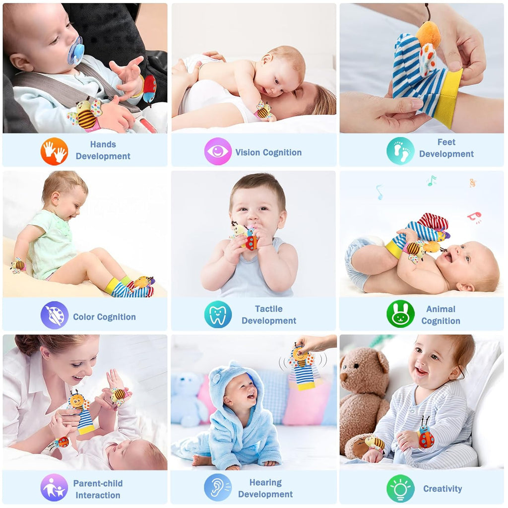 Wrist Rattle Socks and Foot Finder, Baby Toys for 0-12 Months