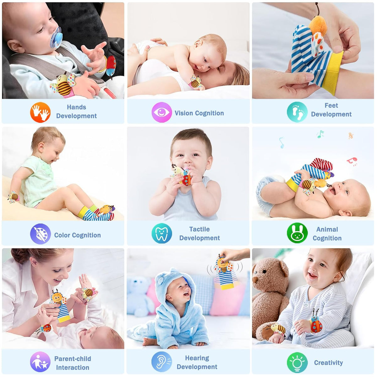 Wrist Rattle Socks and Foot Finder, Baby Toys for 0-12 Months