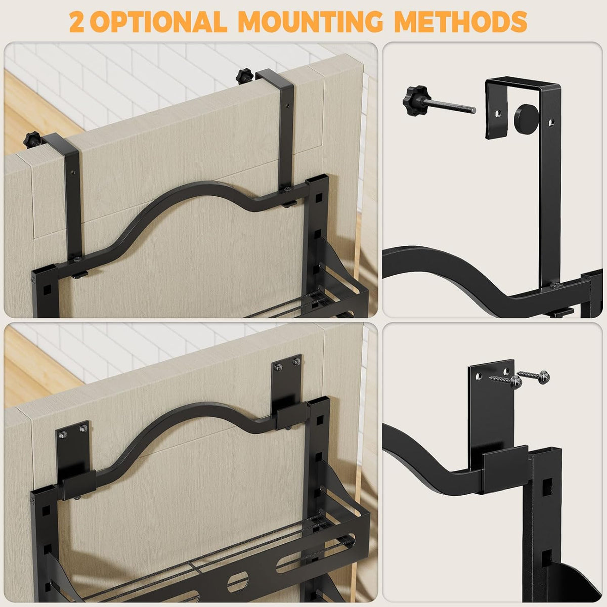 8-Tier Pantry Door Organizer, 2 in 1 Wall Mount or over the Door Pantry Organizer, Door Spice Rack with Adjustable Baskets, over Door Organizer for Kitchen (12.4"W X 5.5"D X 66.1"H,1 Pack, Black)