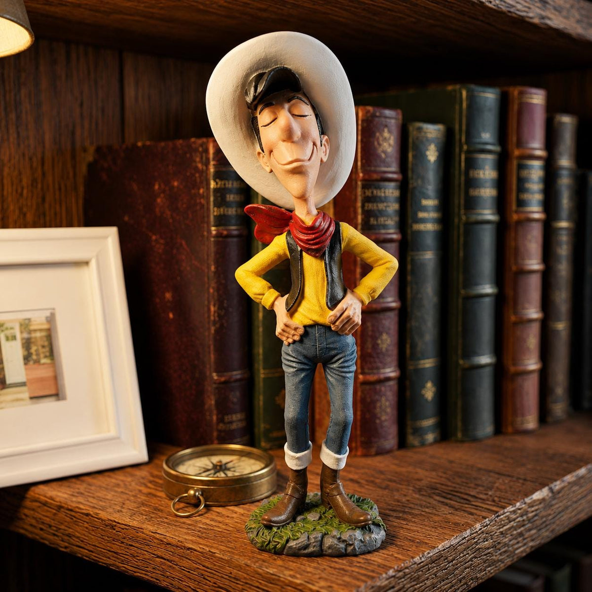 Cowboy Figurine Lucky Luke Statue, Cartoon Cowboy Western Decor, Rustic Home Bookshelf Desk Collectible Figure Gift.