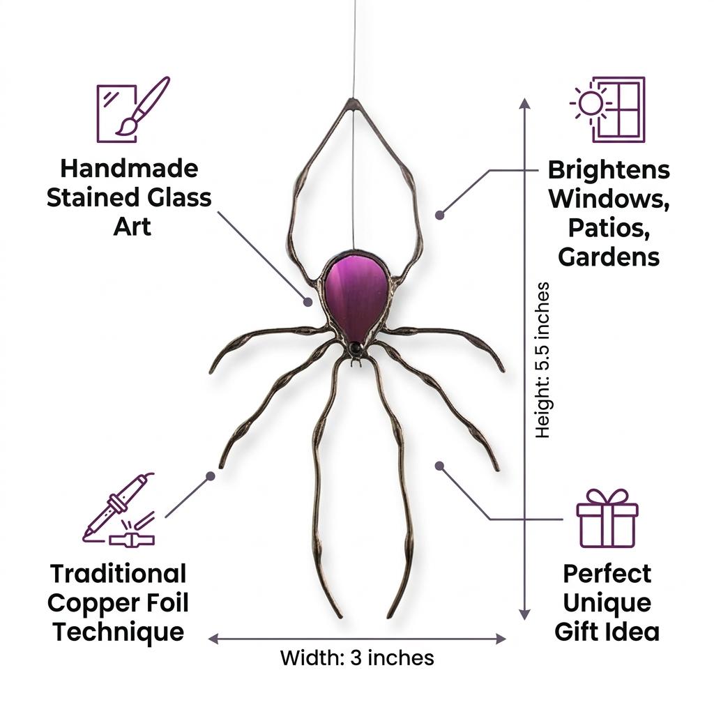 Iridescent Spider Suncatcher, Stained Glass Window Hanging, Gothic Halloween Decor, Colorful Arachnid Gift, Witchy Home Accent,