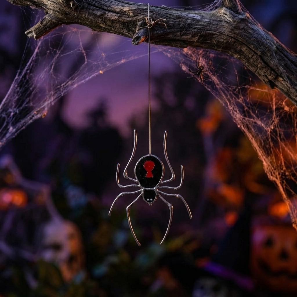 Iridescent Spider Suncatcher, Stained Glass Window Hanging, Gothic Halloween Decor, Colorful Arachnid Gift, Witchy Home Accent,