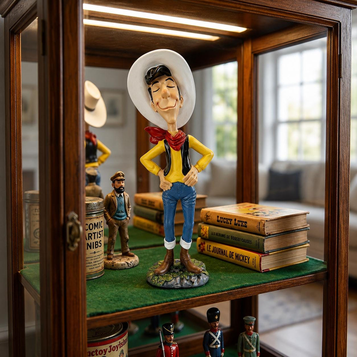 Cowboy Figurine Lucky Luke Statue, Cartoon Cowboy Western Decor, Rustic Home Bookshelf Desk Collectible Figure Gift.