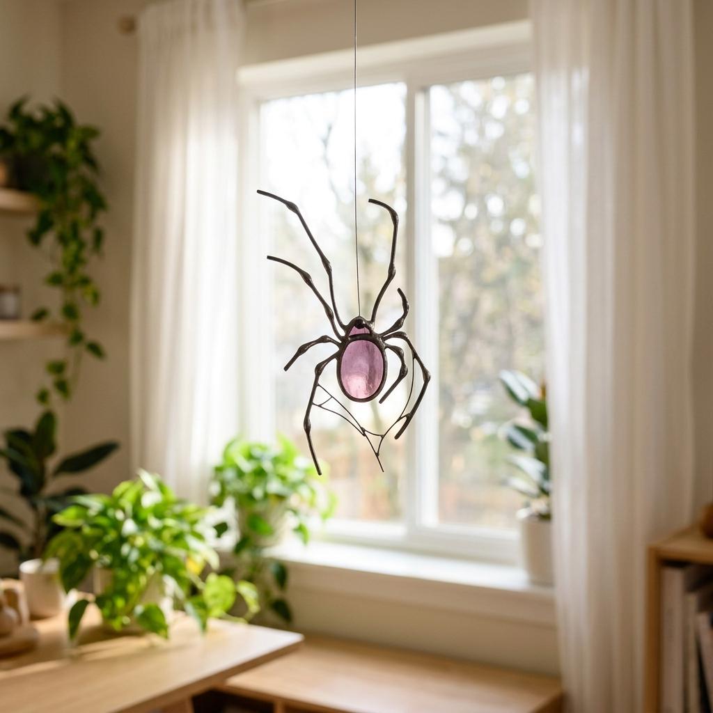 Iridescent Spider Suncatcher, Stained Glass Window Hanging, Gothic Halloween Decor, Colorful Arachnid Gift, Witchy Home Accent,
